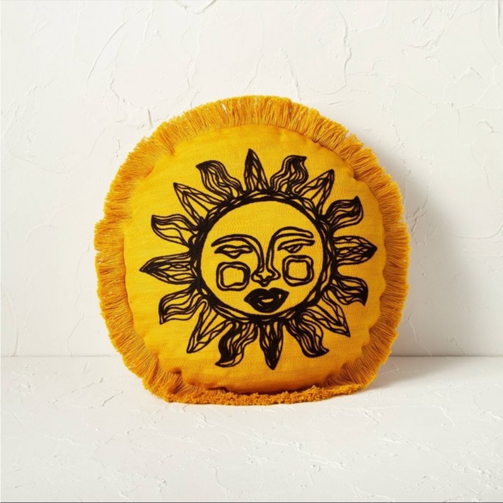 Round Embroidered Sun Fringe Decorative Throw Pillow Gold - Opalhouse NWT